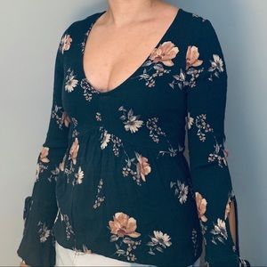 Flowy Muted Teal Floral Blouse